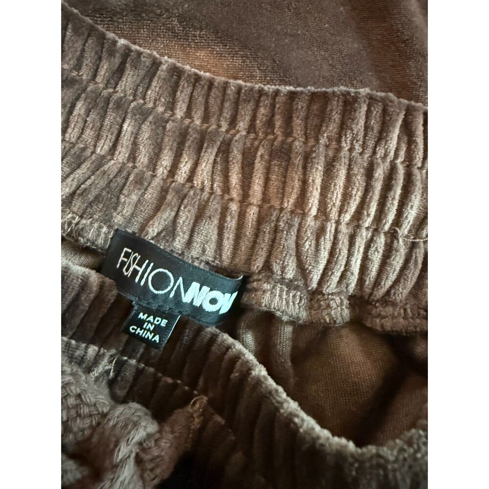 Fashion Nova Chocolate Brown Velour Wide Leg Pants Drawstring Size XS